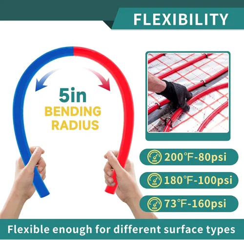 Miniatura 6 de Tubo PEX-B Niikappu azul y rojo de 1/2 pulgada, tubo Pex B de 2 x 75 pies (150 pies) con un cortador de tubos, 30 anillos (AB-2-75-KIT)