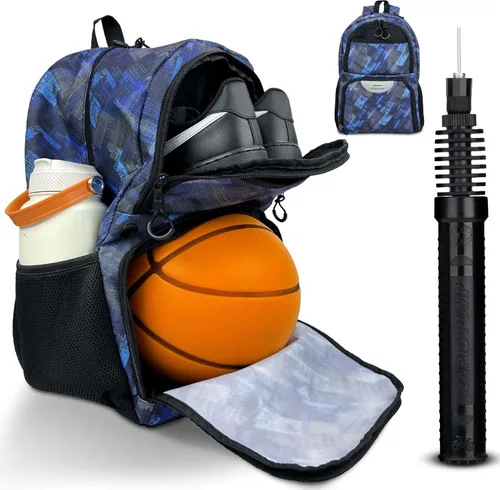 Miniatura 8 de Bolsa deportiva de fútbol y baloncesto con bomba de pelota - Mochila de baloncesto con compartimento separado para pelota y portazapatos, bolsa