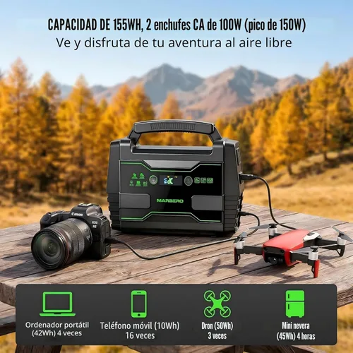 Miniatura 3 de MARBERO Generador solar de 155 Wh con panel solar de 30 W, estación de energía portátil con 2 salidas de CA de 100 W (pico de 150 W), QC3.0 USB