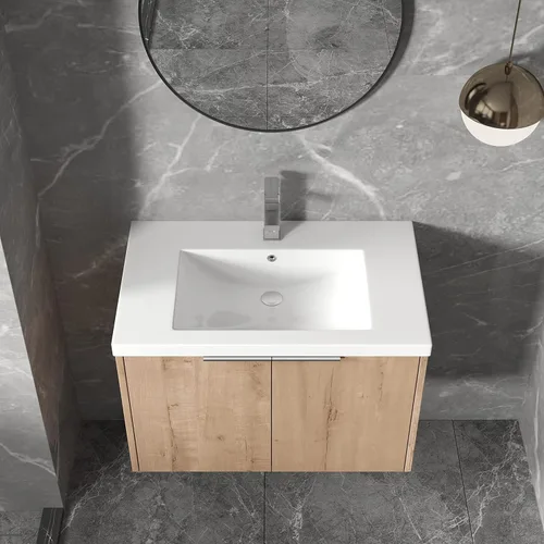 Miniatura 4 de Juego de tocador de baño de 30 pulgadas con lavabo montado en la pared, diseño moderno, gabinete de montaje flotante, tocador de baño con fregadero