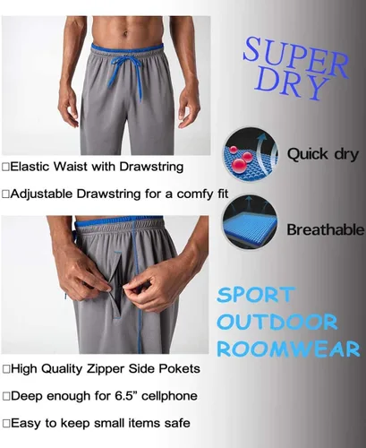 Miniatura 5 de BIYLACLESEN - Pantalones de chándal para hombre, con cremallera, transpirables, para correr, gimnasio, entrenamiento, atlético, pantalones de malla