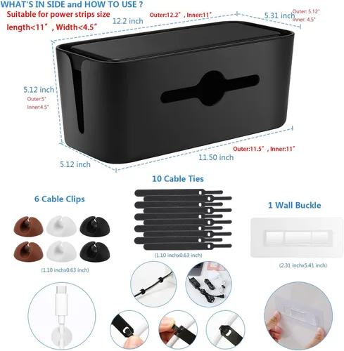 Miniatura 7 de Caja de organización de cables, caja organizadora de cables para escritorio y suelo, organizador de caja de cables para cubrir los cables de la tira