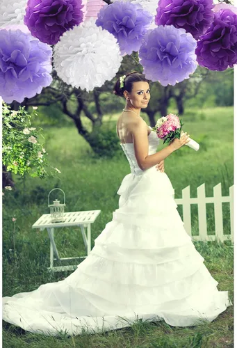 Miniatura 4 de Juego de decoración de despedida de soltera morada, pancarta de novia para ser blanco, lavanda, morado, papel de seda de gran tamaño, pompones