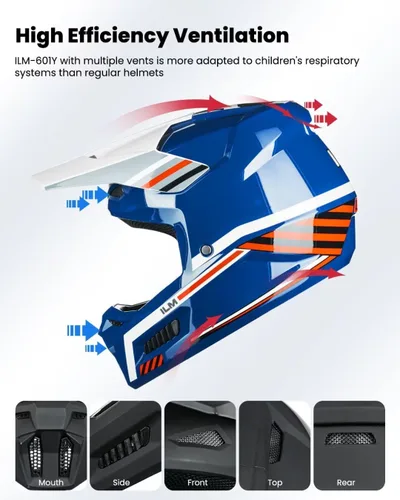 Miniatura 4 de ILM Cascos de Motocicleta Todoterreno Juveniles para Niños Casco ATV Motocross BMX Fuera de Carretera Motocicleta con Gafas Guantes Máscara DOT