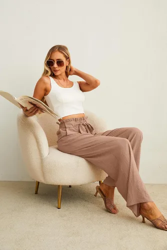 Miniatura 6 de IWOLLENCE - Pantalones de pierna ancha para mujer con bolsillos, cintura alta, nudo ajustable, holgados, casuales, para trabajo y negocios