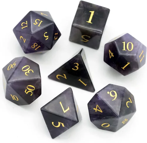 UDIXI Juego de dados de piedras preciosas de amatista, dados DND de piedra de cristal D&D con estuche de regalo para juegos de rol y juegos de mesa