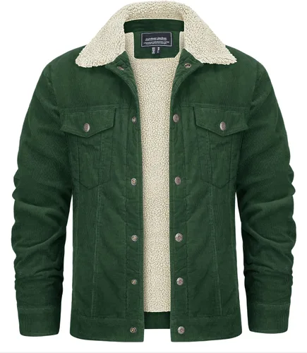 Miniatura 11 de KEFITEVD Chaqueta de pana para hombre, con forro polar, abrigo de invierno cálido y grueso para trabajo casual