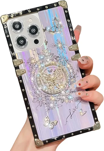 Miniatura 53 de Bonita funda compatible con Samsung Galaxy S22 Ultra, soporte plegable de lujo con diseño de mariposa brillante para mujeres y niñas, funda Blanco