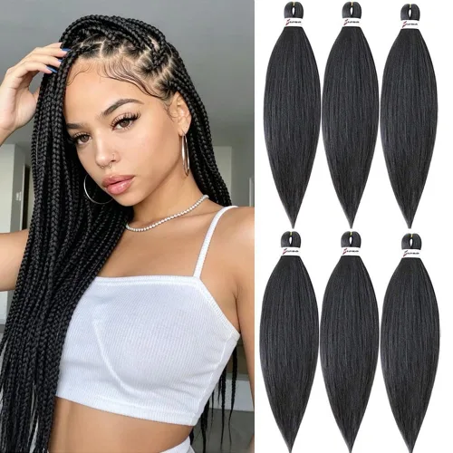 Miniatura 21 de Cabello para trenzar preestirado plateado, 20 pulgadas, 6 paquetes de extensiones de cabello trenzado Ombre preestiradas para mujeres, fibra