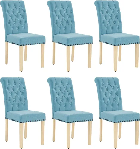 Miniatura 9 de adochr Juego de 2 sillas de comedor de tela de lino, silla de comedor tapizada con patas de madera, sillas Parsons sin brazos para Beige