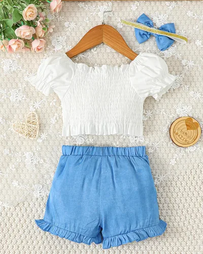 Miniatura 3 de Mioglrie Ropa para bebé niña con volantes y pantalones cortos, conjunto de ropa para niñas pequeñas