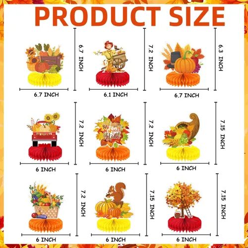 Miniatura 2 de 9 piezas de decoración de centro de mesa de otoño, decoración de mesa para fiesta de otoño, centro de mesa de Acción de Gracias, centro de mesa