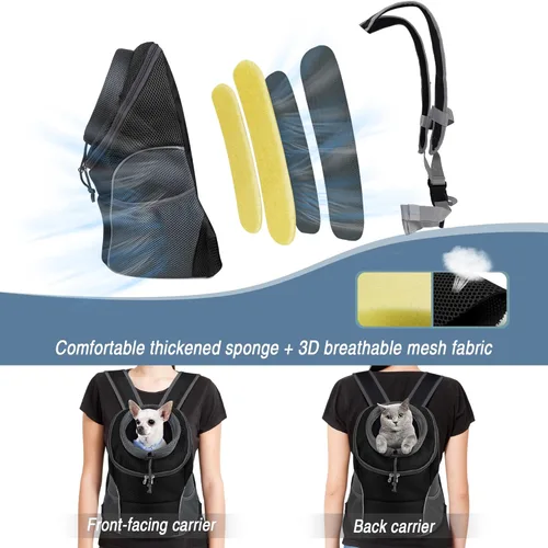 Miniatura 6 de WOYYHO Mochila transportadora para perros pequeños, mochila frontal ventilada para perros con bolsillos de almacenamiento, correas ajustables