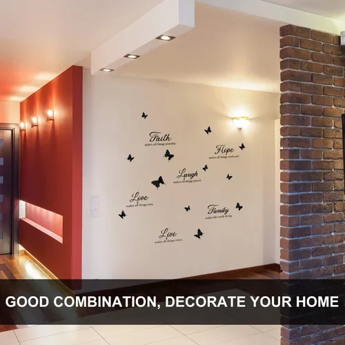 Miniatura 6 de Boao 6 calcomanías motivacionales de pared con 12 calcomanías de mariposa 3D con citas inspiradoras para decoración del hogar y la oficina (negro)