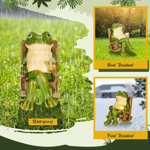 Miniatura 4 de Jetec Estatua de jardín de rana con energía solar en miniatura, decoración del día de la madre, regalos para decoración del hogar, accesorios