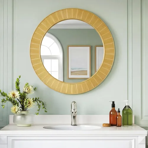 Miniatura 3 de Espejo de pared dorado redondo grande – Espejo de marco de diseño acanalado texturizado de 31 pulgadas, moderno espejo de acento de rayos solares