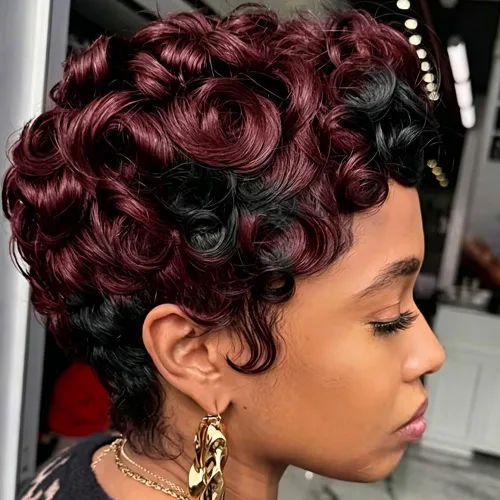 Miniatura 8 de DOcute Pelucas cortas de corte Pixie para mujeres negras, peluca Pixie negra y marrón, pelucas cortas rizadas con flequillo, peluca corta