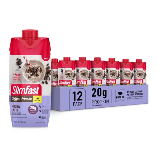 Miniatura 12 de SlimFast Batido de Proteína con Cafeína, Caramel Macchiato - 20g de Proteína, Batidos de Reemplazo de Comida, Alto en Proteína con Bajo