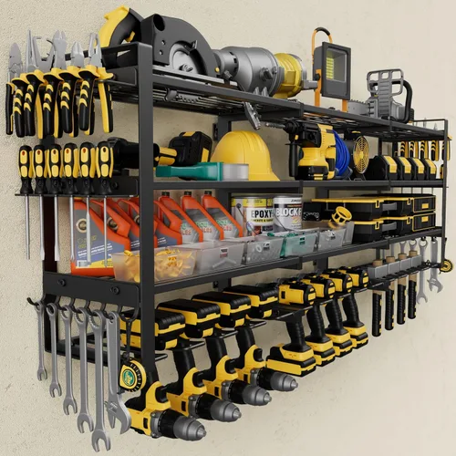 Miniatura 11 de Jusgym Organizador de herramientas eléctricas para montaje en pared, estante de almacenamiento de herramientas de garaje de 450 libras con 8