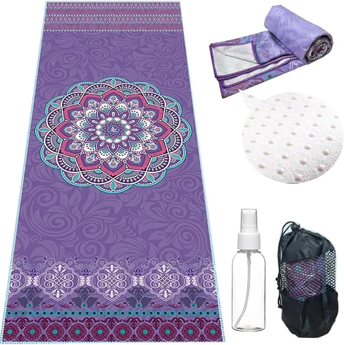 Miniatura 7 de Toalla de yoga con bolsillos en las esquinas, antideslizante, toalla de yoga caliente de 24 x 72 pulgadas para yoga caliente, pilates, fitness