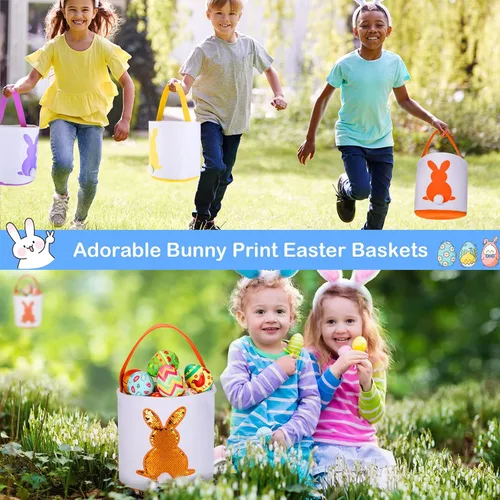 Miniatura 4 de Saintrygo 6 bolsas de cesta de conejo de Pascua para niños, cesta de caza de huevos de Pascua con asa, bolsas de regalo, cubo de transporte, Bright