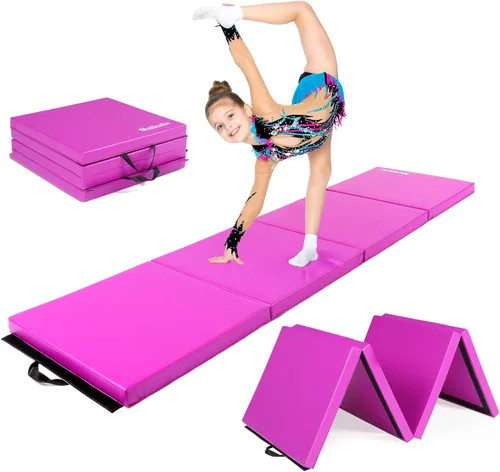 Miniatura 9 de Matladin - Alfombrilla plegable de 8 pies para gimnasia, gimnasio, ejercicio, aeróbicos, de 8 pies x 2 pies x 2 pulgadas de cuero sintético, 'Púrpura