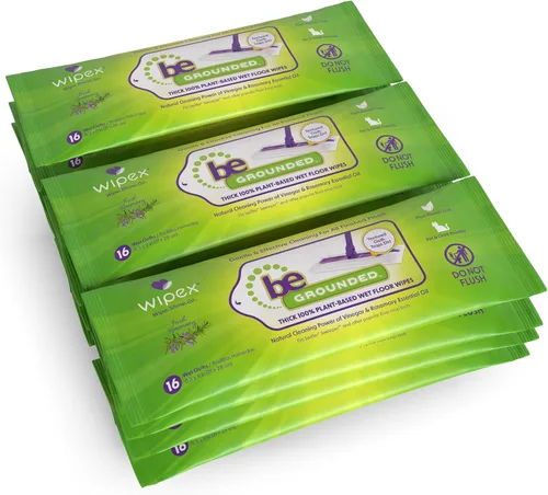 Wipex Toallitas húmedas naturales para pisos, aceite esencial de romero y vinagre, tela texturizada a base de plantas para atrapar y absorber la