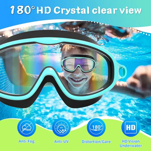 Miniatura 5 de Paquete de 2 gafas de natación para niños, sin fugas, antivaho, anti-UV, para niños y niñas de 4 a 14 años Espejo verde y espejo negro