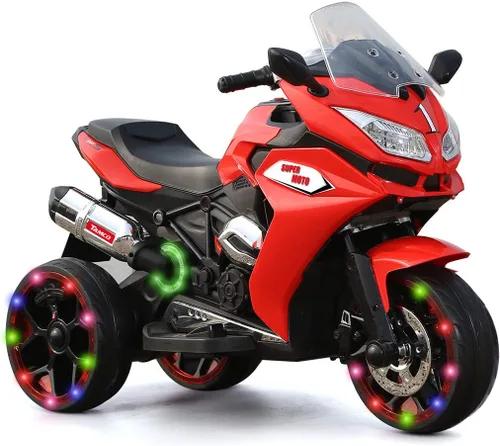 TAMCO Motocicleta para niños, 3 ruedas parpadeantes, juguete eléctrico de paseo en juguete, motocicleta infantil de 12 V (rojo)