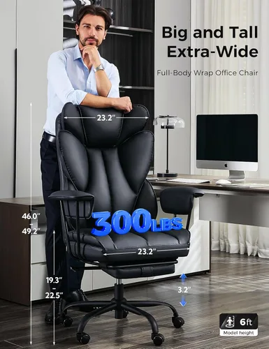 Miniatura 2 de amseatec Silla de Oficina Grande y Alta para Escritorio - Silla Ejecutiva Ergonómica Amplia con Reposapiés, Silla de Respaldo Alto con Soporte Negro