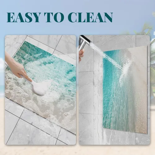 Miniatura 7 de Tapete de baño ultrafino, color verde azulado, tapetes de baño de 1/10 pulgadas de grosor para debajo de la puerta, parte trasera de goma