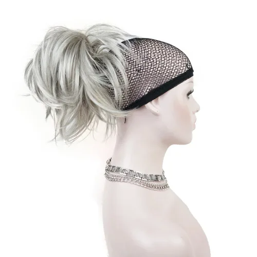 Miniatura 3 de Aimole Peluca sintética con clip de cola de caballo recta extensiones cortas de pelo gris plateado (51)