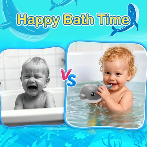 Miniatura 7 de Juguetes de baño para bebés, juguetes de baño de carga magnética mejorados 2025 para niños de 1 a 3 años, rociador de juguete de baño con delfín