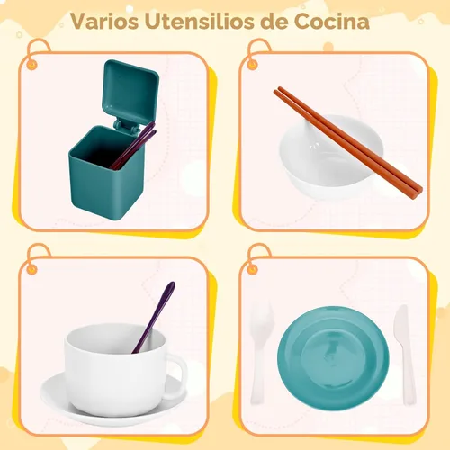 Miniatura 7 de 56 piezas de mini accesorios de cocina para niños, juego de cocina de simulación con utensilios de cocina, vajilla y 2 juegos de frutas, regalo