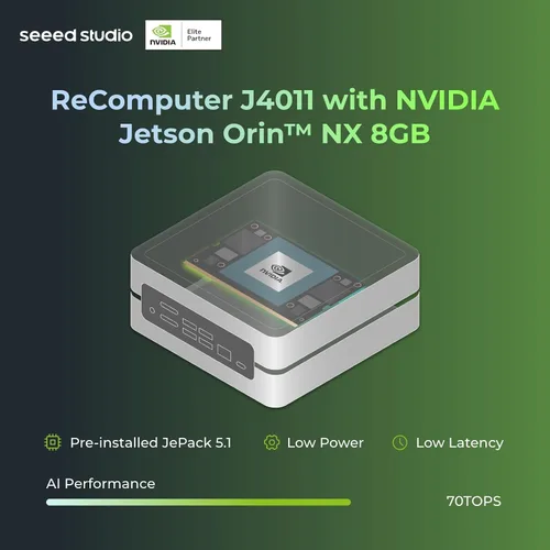 Miniatura 2 de reComputer J4011-Edge Dispositivo AI con módulo NVIDIA Jetson Orin™ NX de 8 GB, 4xUSB 3.2, M.2 Key E y ranura Key M, carcasa de aluminio, sistema