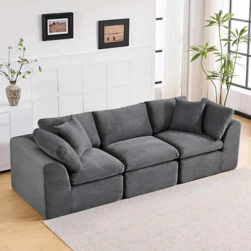 Miniatura 10 de Sofá sin hueso de 140 pulgadas para sala de estar, sofá modular de gran tamaño de 7 plazas con otomana, no requiere montaje, felpilla moderna