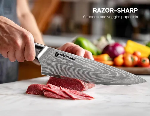 Miniatura 5 de BRODARK Cuchillo de chef de Damasco de 3 piezas, VG10 de acero de espiga completa afilado, juego de cuchillos de chef japonés profesional
