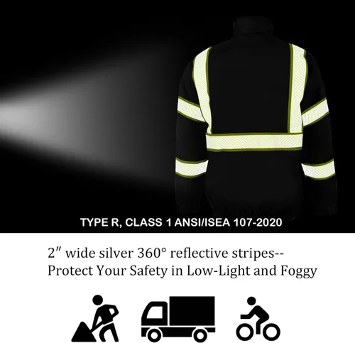 Miniatura 6 de VENDACE Chaquetas de Invierno Reflectantes de Alta Visibilidad Hi Vis para Hombres Forro Polar ANSI Clase 1 Negro (Negro, 3XL)