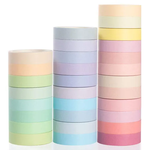 Yubbaex - Juego de 28 rollos de cinta adhesiva de color natural para manualidades, diarios, planificadores, álbumes de recortes, envolturas