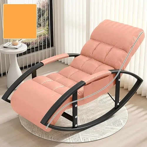 Miniatura 10 de Large Adjustable Reclining Rocking Chair Set with Footrest for Living Room and BalconyComfortable Outdoor Indoor Seating Solution,Amarillo-Golden