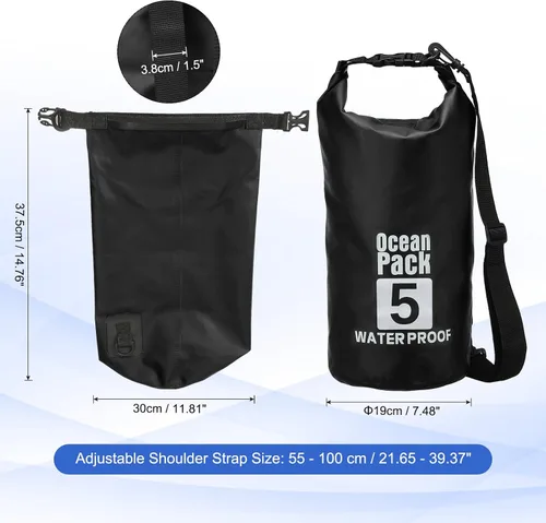 Miniatura 2 de Bolsa seca impermeable, 5 L, ajuste para mujeres y hombres, bolsas a prueba de agua, mochila flotante ligera de almacenamiento en seco con silbato