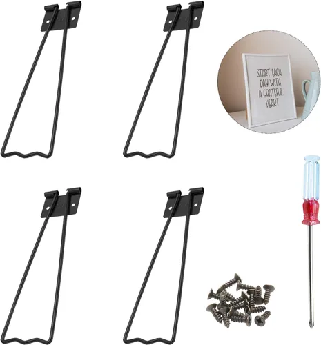 Miniatura 3 de Jersvimc 4 piezas de caballete de marco negro, soporte de hierro para fotos, caballete de metal para fotos, caballete de cartón, con destornillador