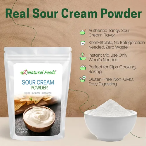 Miniatura 3 de Z Natural Foods Crema agria en polvo, cremosa baja en lactosa con probióticos, en polvo para una larga vida útil, mezcla fácil 2:1 para hornear