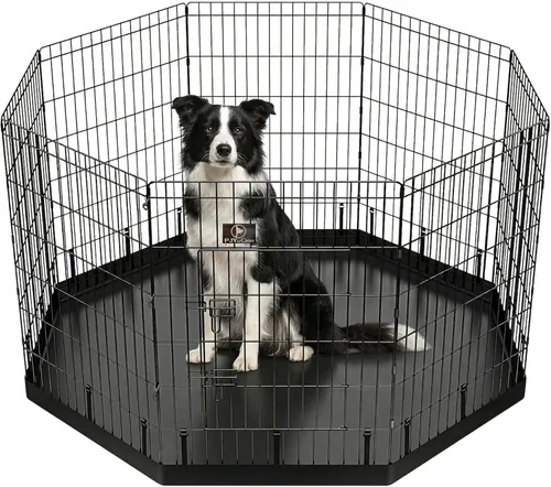 Miniatura 15 de PJYuCien Corralito octogonal para perros con cubierta superior y almohadilla inferior, bolígrafo de ejercicio plegable de metal, 8 paneles de 24