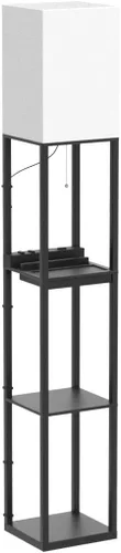 Miniatura 5 de Lámparas de pie para sala de estar, lámpara de pie alta con estantes y cajón, 2 puertos de carga USB y 2 tomas de corriente, bombilla LED brillante