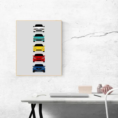 Miniatura 6 de Custom Car Posters Póster hecho a mano compatible con Acura Integra Evolution Generations e impresión de Acura Integra, multicolor, 8 x 10 pulgadas