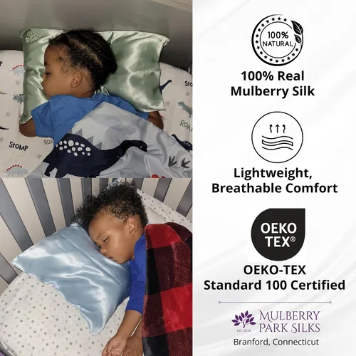 Miniatura 7 de Mulberry Park 19 Momme Funda de almohada de seda para niños y niños pequeños, evita la cabeza de cama y el encrespamiento, suave con la piel