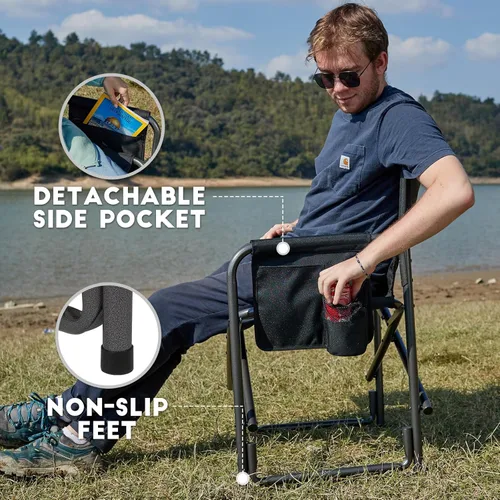 Miniatura 7 de TIMBER RIDGE Silla de camping de aluminio extragrande, silla de director portátil y ligera con mesa auxiliar, bolsillo lateral desmontable