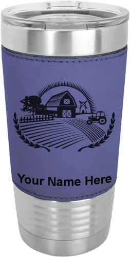 Miniatura 19 de LaserGram Vaso aislado al vacío de 20 onzas, granja, grabado personalizado incluido (piel sintética, estilo béisbol)