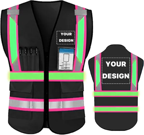 Miniatura 16 de Chaleco de seguridad de alta visibilidad reflectante personalizado con logotipo, ropa de trabajo de seguridad con tiras reflectantes y bolsillos a